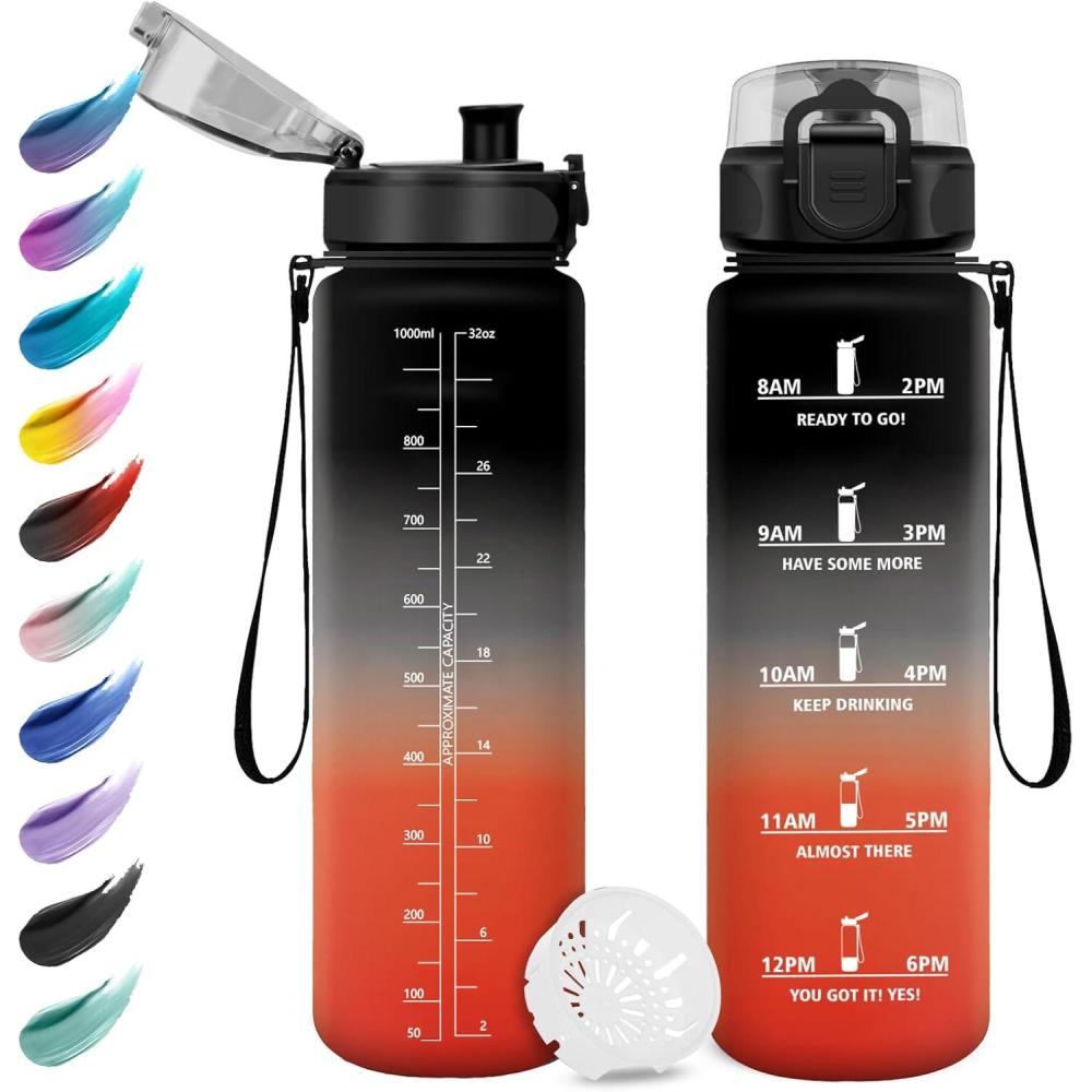 imageGourde Enfant 500ml Gourde Motivation tanche et Rutilisable Bouteille deau avec Marqueur de Temps et Filtre Bouteille pour Enfant Sport Sport de Plein air Yoga Bureau Gym lcole32oz1000ml Noir Rouge