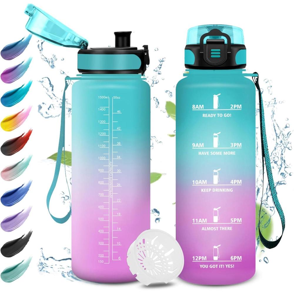 imageGourde Enfant 500ml Gourde Motivation tanche et Rutilisable Bouteille deau avec Marqueur de Temps et Filtre Bouteille pour Enfant Sport Sport de Plein air Yoga Bureau Gym lcole50oz1500ml Vert Rose Clair