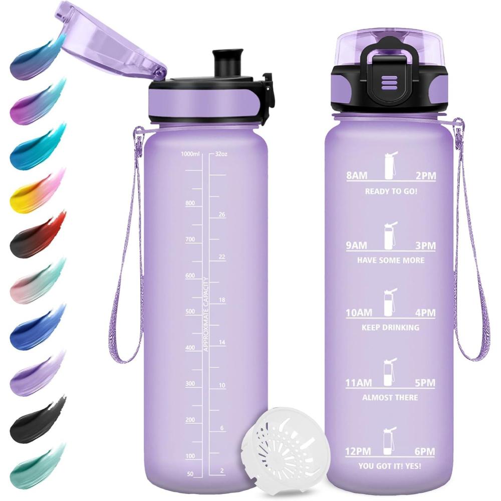 imageGourde Enfant 500ml Gourde Motivation tanche et Rutilisable Bouteille deau avec Marqueur de Temps et Filtre Bouteille pour Enfant Sport Sport de Plein air Yoga Bureau Gym lcole32oz1000ml Mat Violet Clair