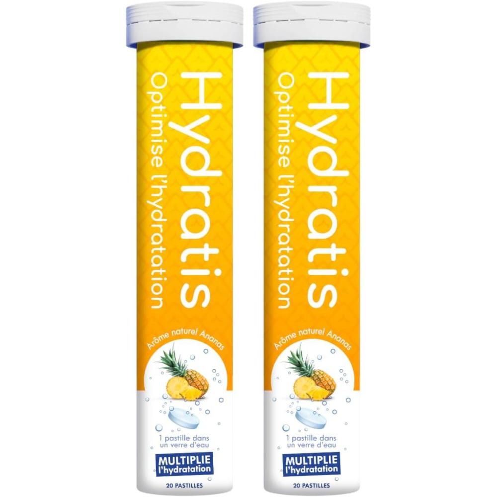 imageHYDRATIS Pastilles Hydratation Electrolytes Ananas Amliore lHydratation et Favorise lnergie Formule Isotonique Sport Rcupration Bientre 1 tube 20 Pastilles2 TUBES