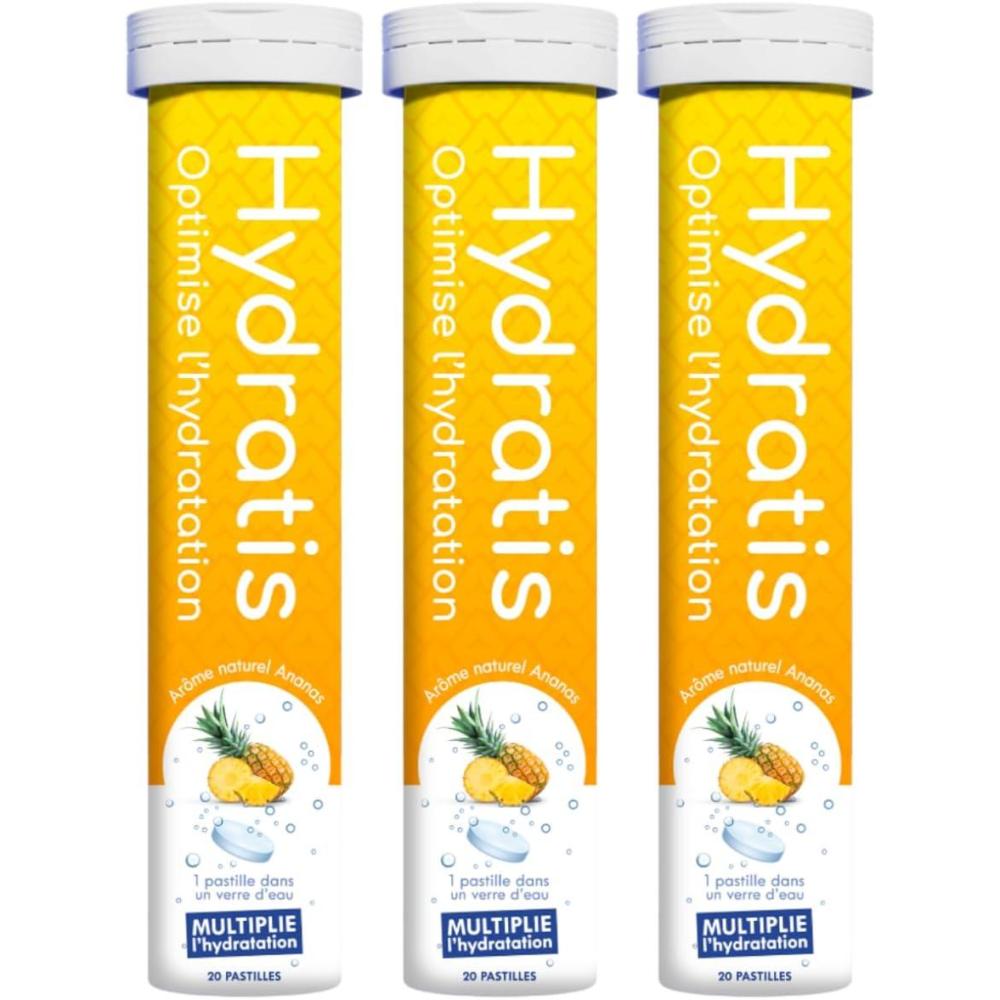 imageHYDRATIS Pastilles Hydratation Electrolytes Ananas Amliore lHydratation et Favorise lnergie Formule Isotonique Sport Rcupration Bientre 1 tube 20 Pastilles3 TUBES