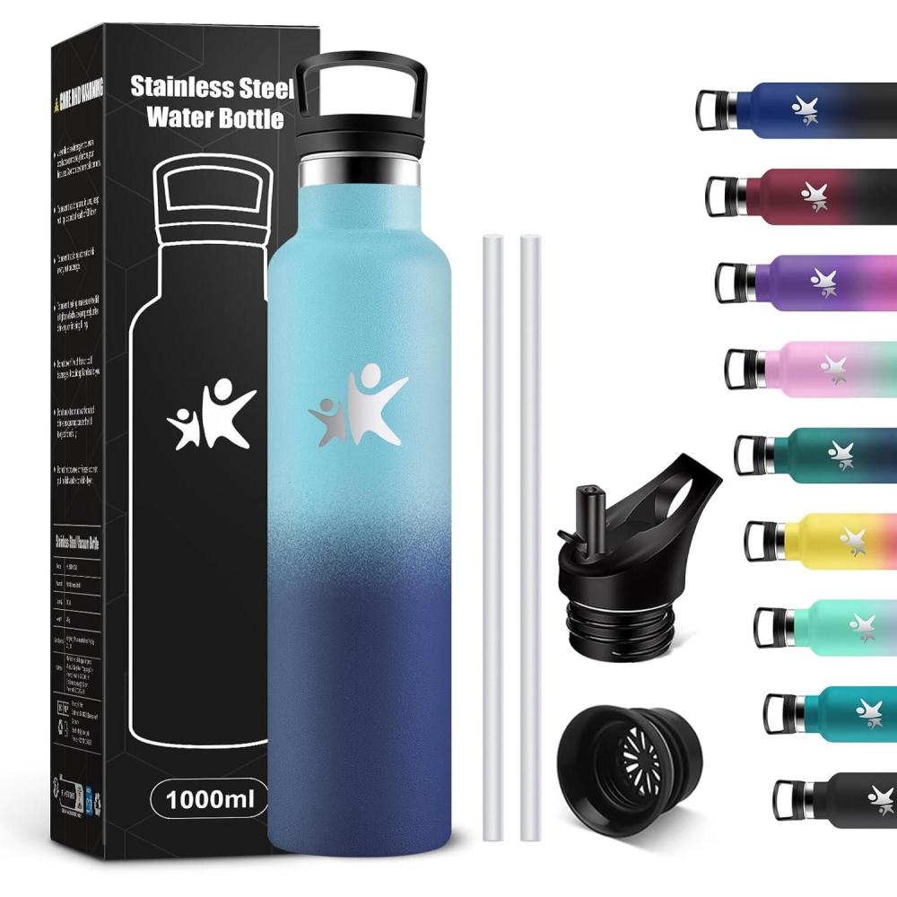 imageKollyKolla Gourde Isotherme 750ml Bouteille Isotherme en Acier Inoxydable Bouteille deau sans BPA Gourde Inox avec Paille Gourde Reutilisable pour lcole Bureau Extrieur Camping YogaKkbleu Bleu Fonc