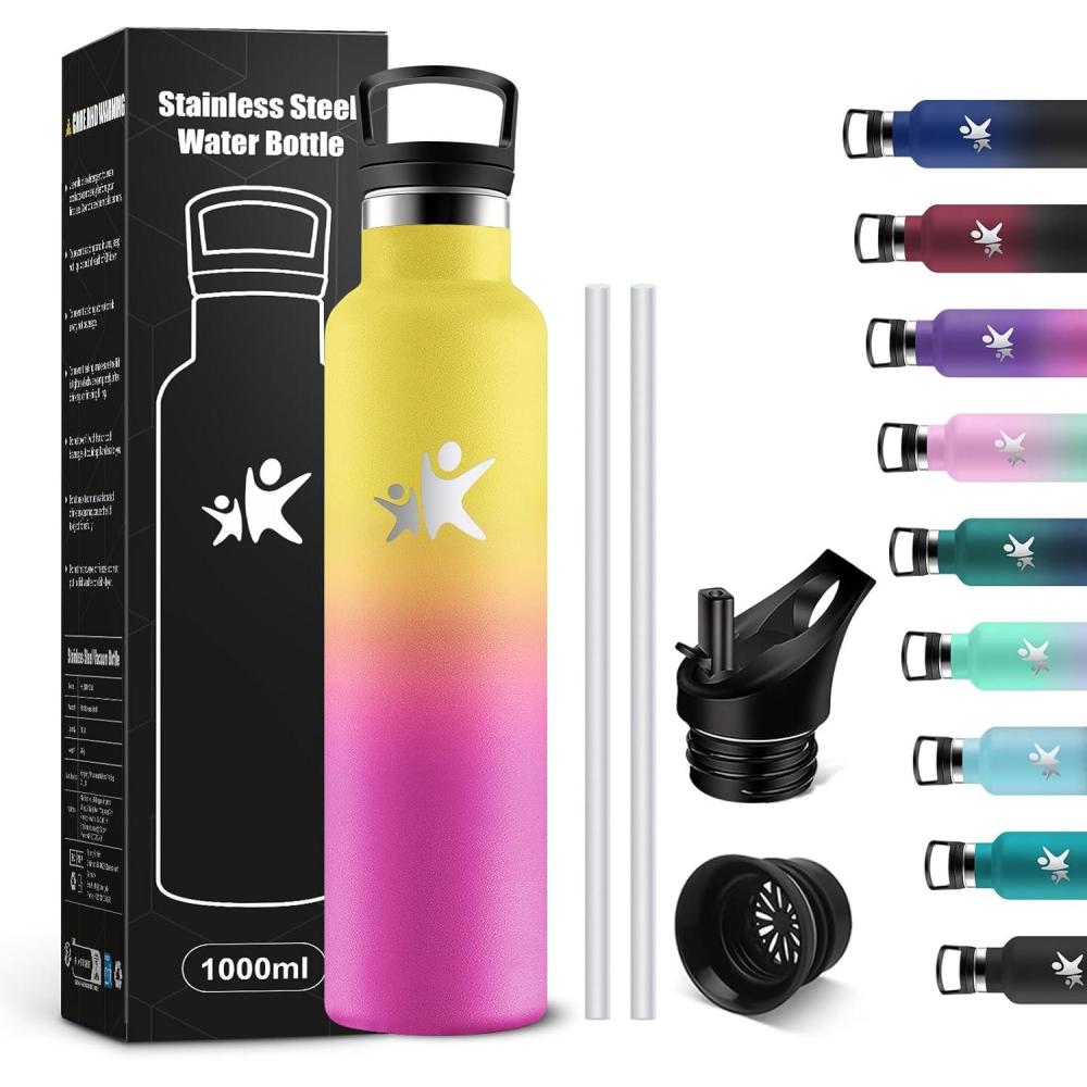 imageKollyKolla Gourde Isotherme 750ml Bouteille Isotherme en Acier Inoxydable Bouteille deau sans BPA Gourde Inox avec Paille Gourde Reutilisable pour lcole Bureau Extrieur Camping YogaKkjaune Rose Barbie