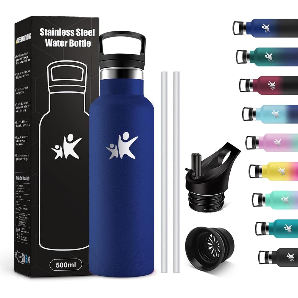 imageKollyKolla Gourde Isotherme 750ml Bouteille Isotherme en Acier Inoxydable Bouteille deau sans BPA Gourde Inox avec Paille Gourde Reutilisable pour lcole Bureau Extrieur Camping YogaKkbleu Fonc