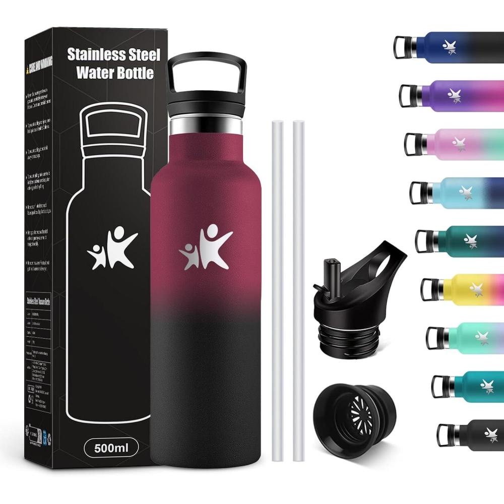 imageKollyKolla Gourde Isotherme 750ml Bouteille Isotherme en Acier Inoxydable Bouteille deau sans BPA Gourde Inox avec Paille Gourde Reutilisable pour lcole Bureau Extrieur Camping YogaKkrouge Fonc Noir