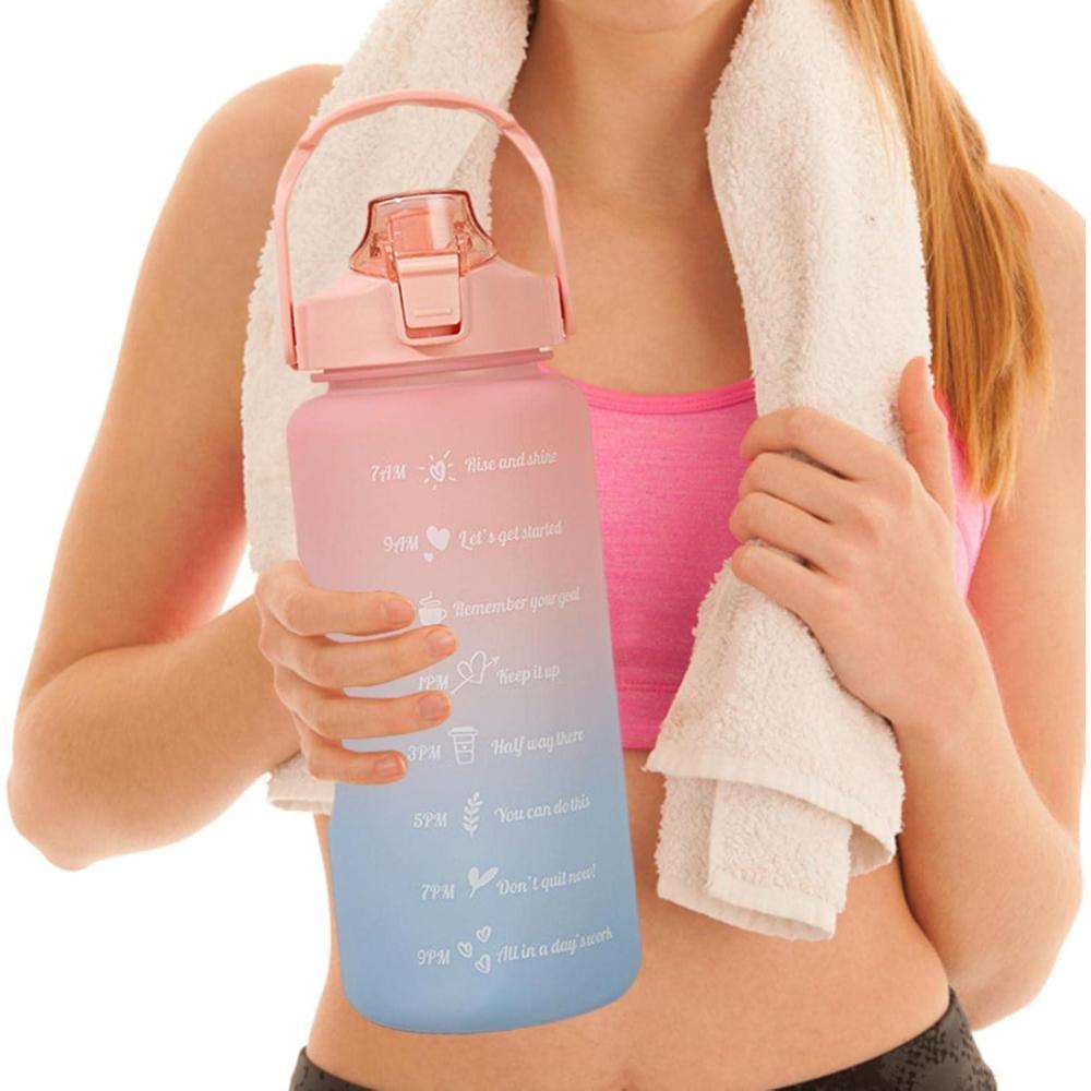 imageSport pour Filles Tasses Eau tanches 2L avec Paille Conteneurs deau Voyage faciles Transporter avec Design Rabattable pour Les familles Les campeurs et Les MeilleursDgrad Rose