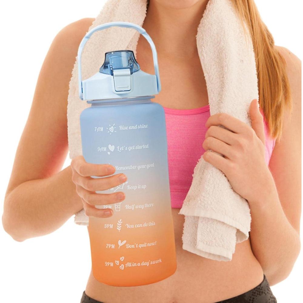 imageSport pour Filles Tasses Eau tanches 2L avec Paille Conteneurs deau Voyage faciles Transporter avec Design Rabattable pour Les familles Les campeurs et Les MeilleursDgrad Bleu