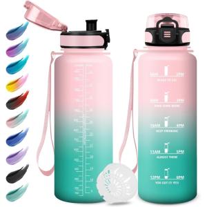 Gourde Enfant 500ml, Gourde Motivation, Étanche et Réutilisable, Bouteille d&rsquo;eau avec Marqueur de Temps et Filtre, Bouteille pour Enfant, Sport, Sport de Plein air, Yoga, Bureau, Gym, l&rsquo;école(50oz-1500ml | Rose + Cyan)