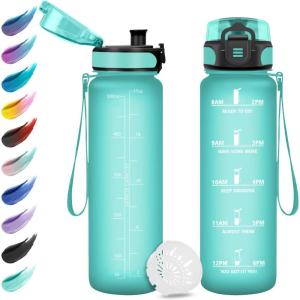 Gourde Enfant 500ml, Gourde Motivation, Étanche et Réutilisable, Bouteille d&rsquo;eau avec Marqueur de Temps et Filtre, Bouteille pour Enfant, Sport, Sport de Plein air, Yoga, Bureau, Gym, l&rsquo;école(17oz-500ml | Mat Bleu-vert)