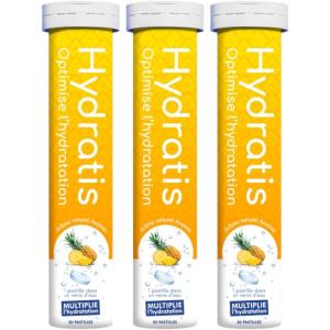 HYDRATIS – Pastilles Hydratation Electrolytes – Ananas – Améliore l&rsquo;Hydratation et Favorise l&rsquo;Énergie – Formule Isotonique – Sport, Récupération, Bien-être – 1 tube (20 Pastilles)(3 TUBES)
