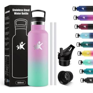 KollyKolla Gourde Isotherme 750ml, Bouteille Isotherme en Acier Inoxydable, Bouteille d&rsquo;eau sans BPA, Gourde Inox avec Paille, Gourde Reutilisable pour l&rsquo;École, Bureau, Extérieur, Camping, Yoga(Kk丨rose + Vert Macaron)