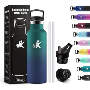 KollyKolla Gourde Isotherme 750ml, Bouteille Isotherme en Acier Inoxydable, Bouteille d&rsquo;eau sans BPA, Gourde Inox avec Paille, Gourde Reutilisable pour l&rsquo;École, Bureau, Extérieur, Camping, Yoga(Kk丨armée Verte + Bleu Foncé)
