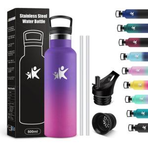 KollyKolla Gourde Isotherme 750ml, Bouteille Isotherme en Acier Inoxydable, Bouteille d&rsquo;eau sans BPA, Gourde Inox avec Paille, Gourde Reutilisable pour l&rsquo;École, Bureau, Extérieur, Camping, Yoga(Kk丨violet Foncé + Rose Barbie)