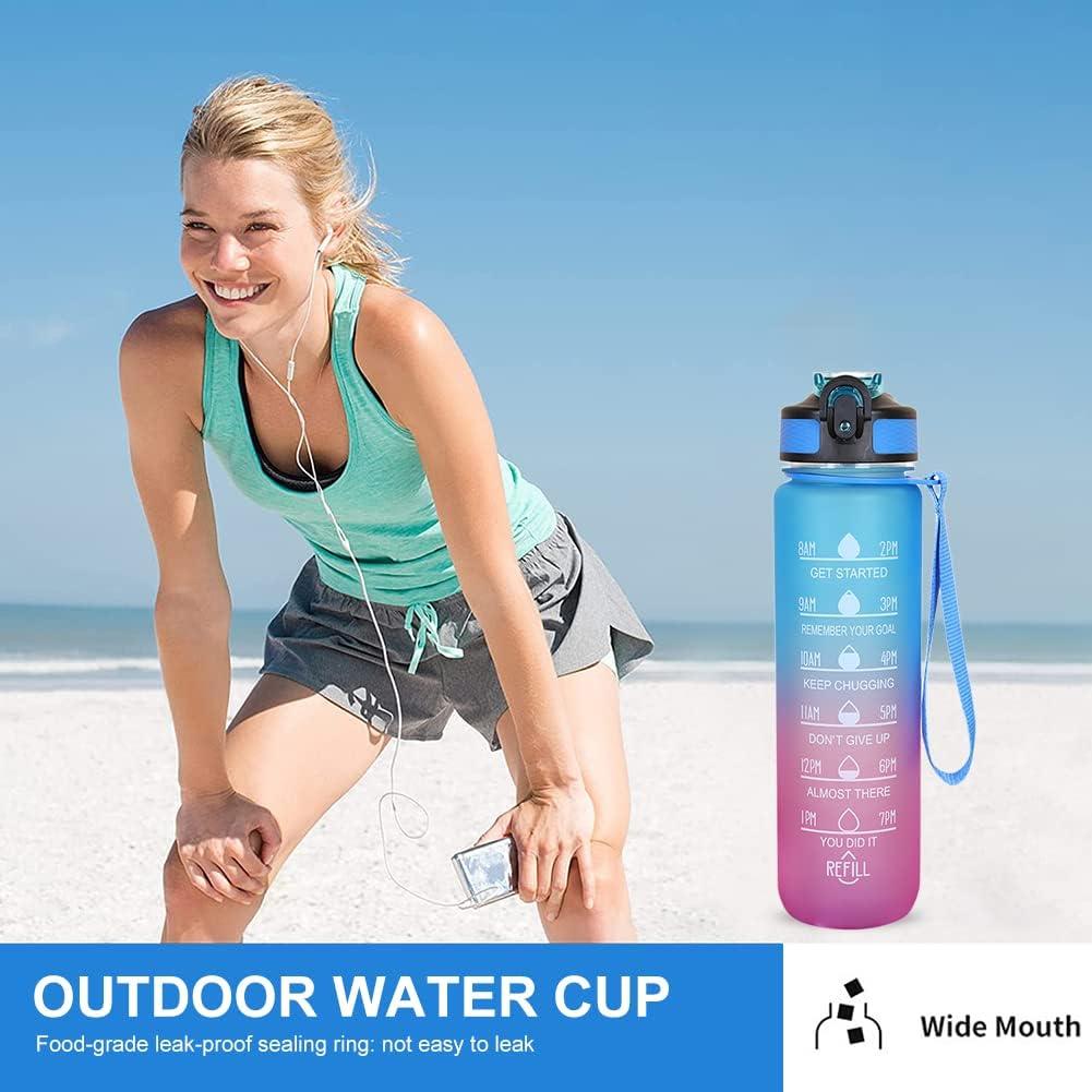 imageBouteille deau 1 LitresGourde Sport Sans BPAGourde avec Paille tancheBouteille de sport pour FitnessSportPlein Air Randonne rose vertBleu Rose