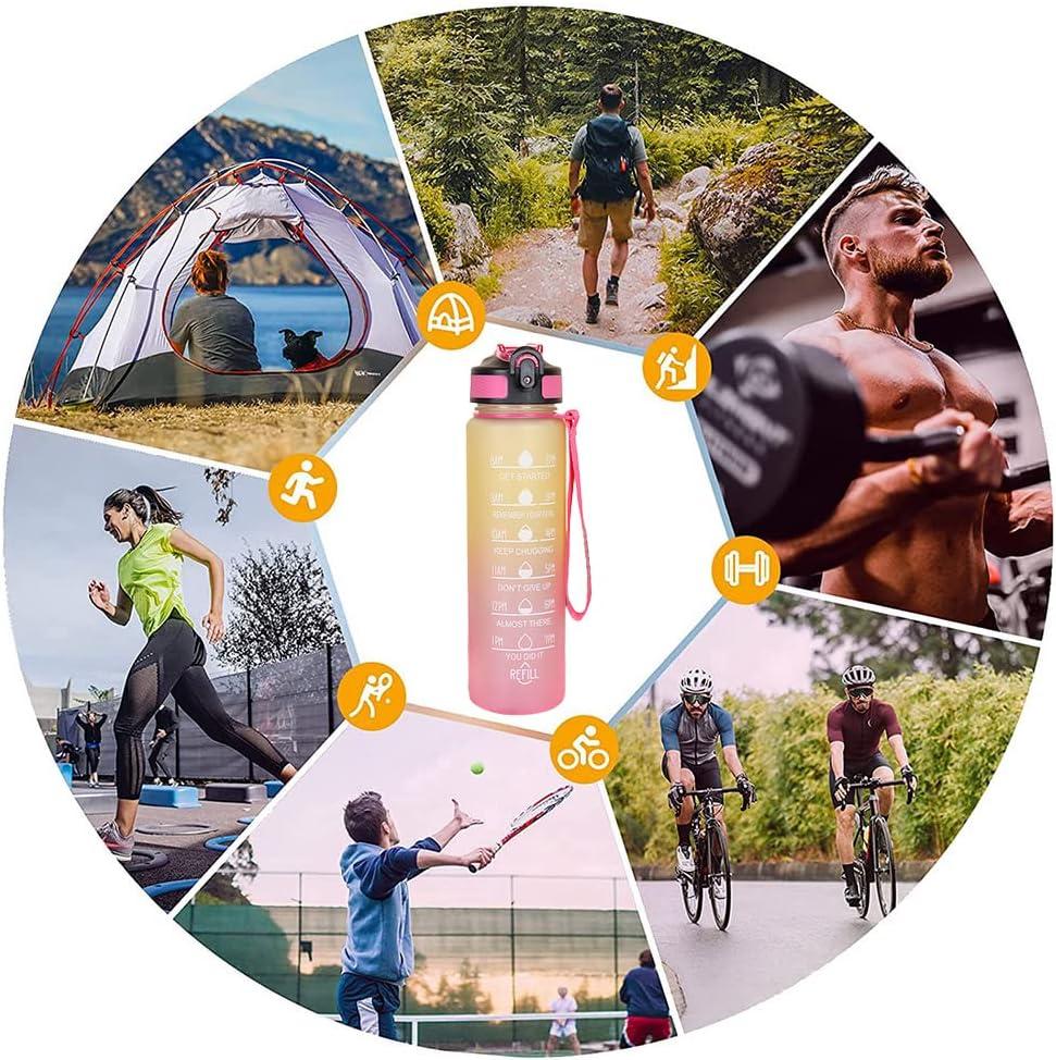 imageBouteille deau 1 LitresGourde Sport Sans BPAGourde avec Paille tancheBouteille de sport pour FitnessSportPlein Air Randonne rose vertJaune Rose