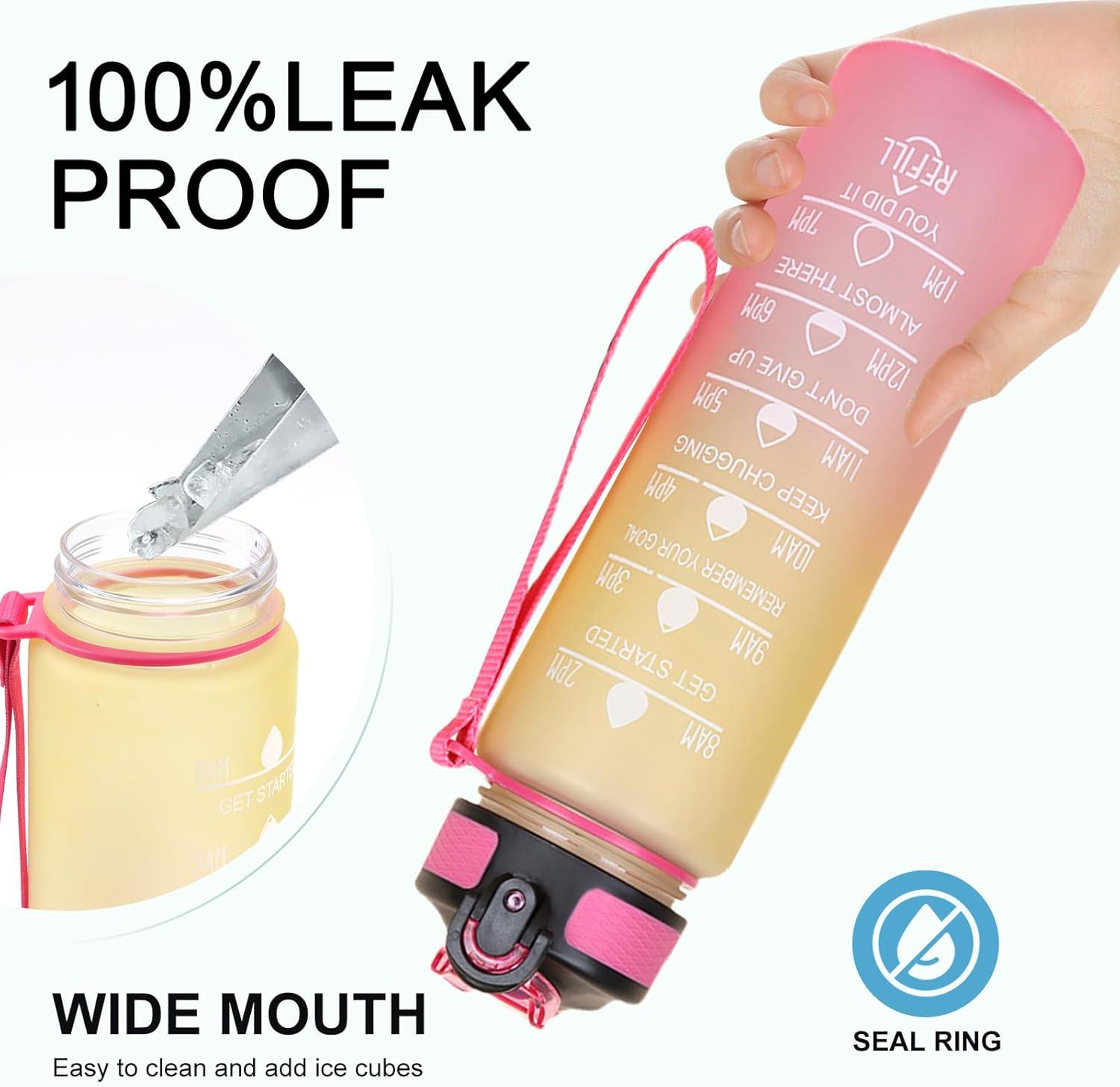 imageBouteille deau 1 LitresGourde Sport Sans BPAGourde avec Paille tancheBouteille de sport pour FitnessSportPlein Air Randonne rose vertJaune Rose