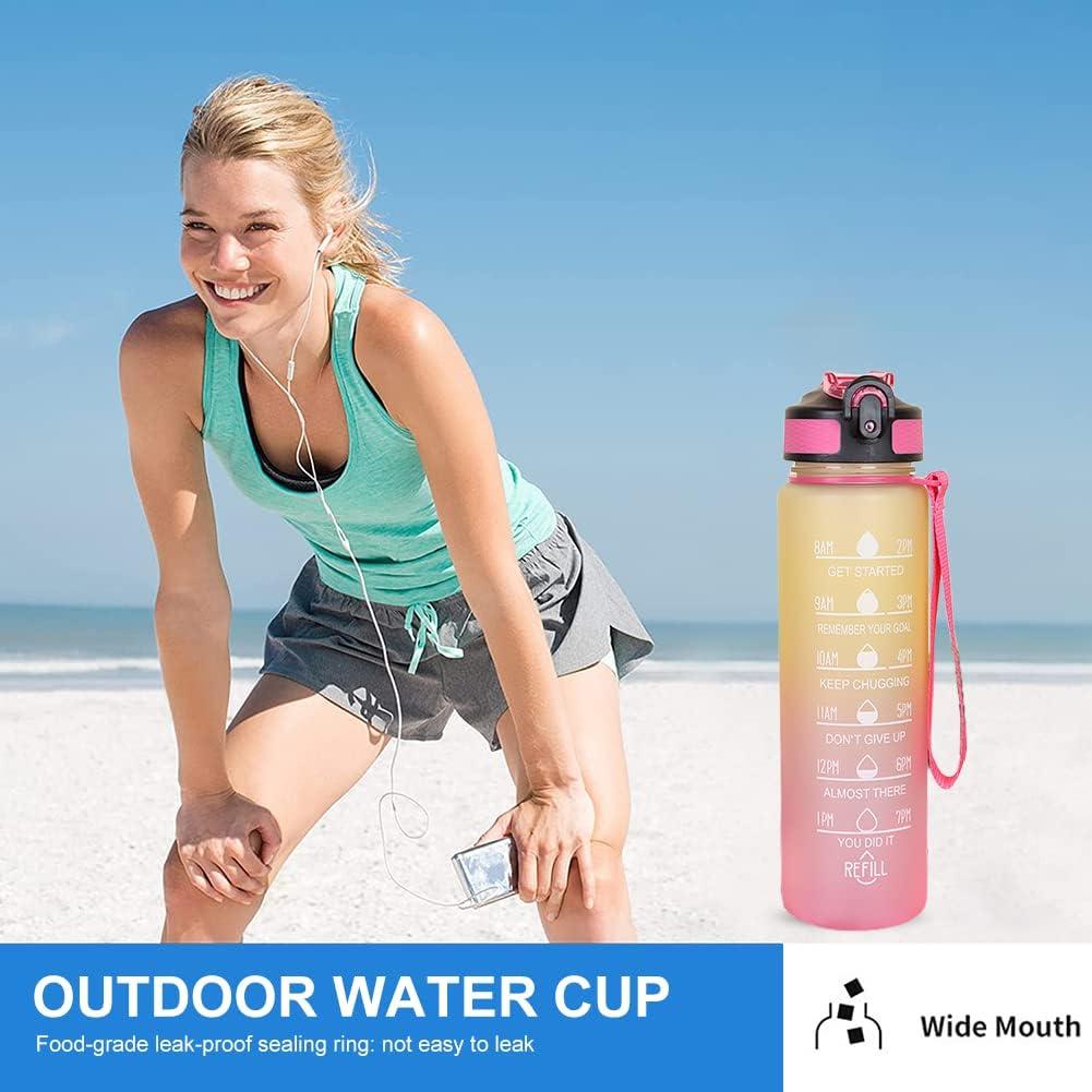 imageBouteille deau 1 LitresGourde Sport Sans BPAGourde avec Paille tancheBouteille de sport pour FitnessSportPlein Air Randonne rose vertJaune Rose