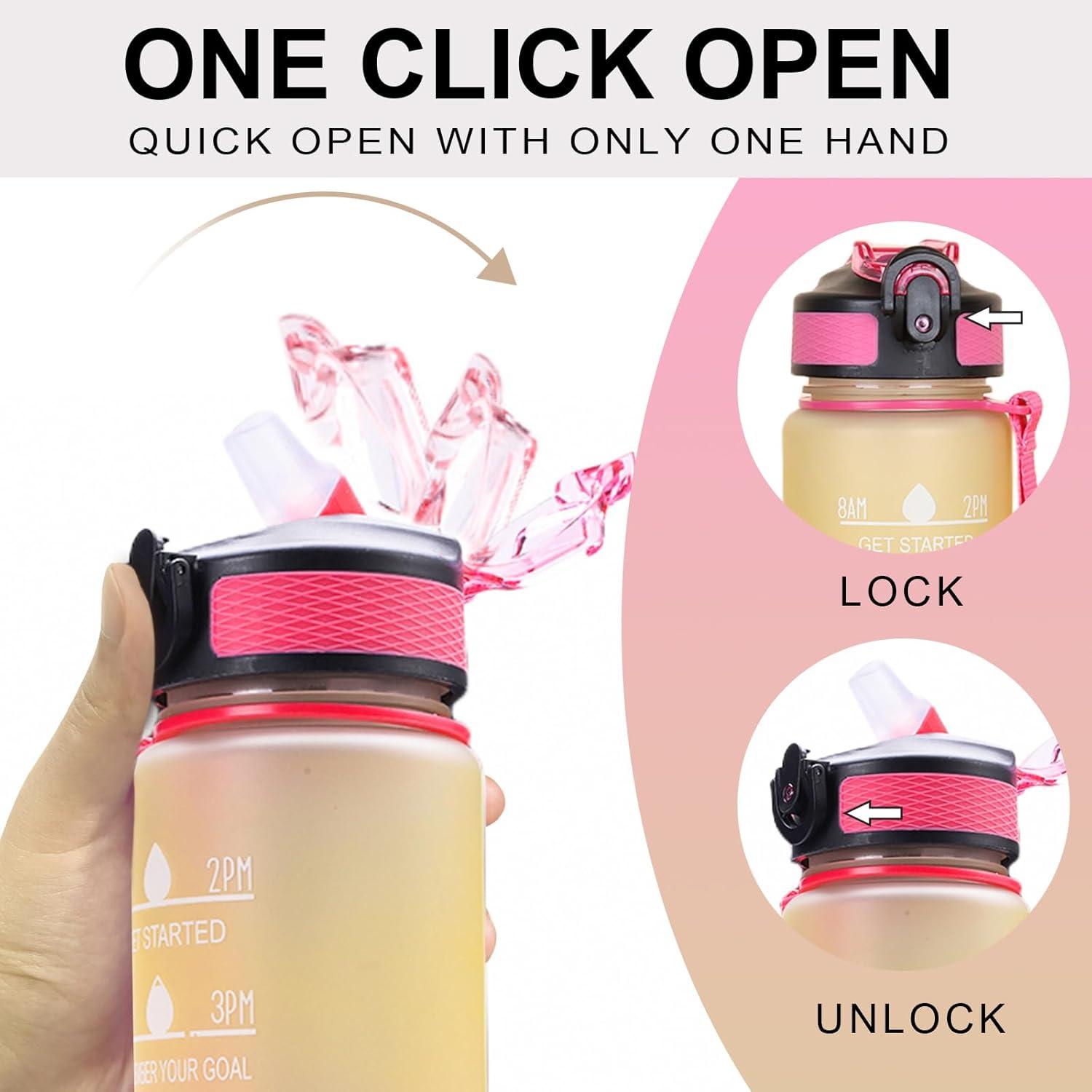 imageBouteille deau 1 LitresGourde Sport Sans BPAGourde avec Paille tancheBouteille de sport pour FitnessSportPlein Air Randonne rose vertJaune Rose