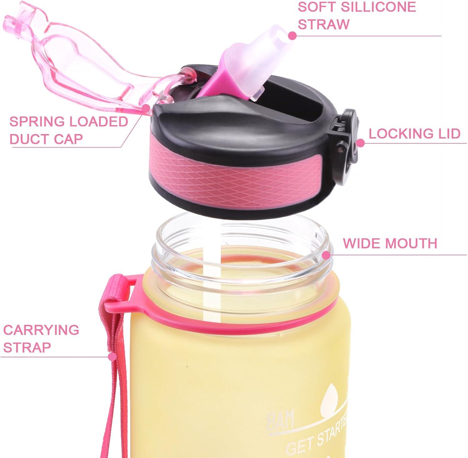 imageBouteille deau 1 LitresGourde Sport Sans BPAGourde avec Paille tancheBouteille de sport pour FitnessSportPlein Air Randonne rose vertJaune Rose