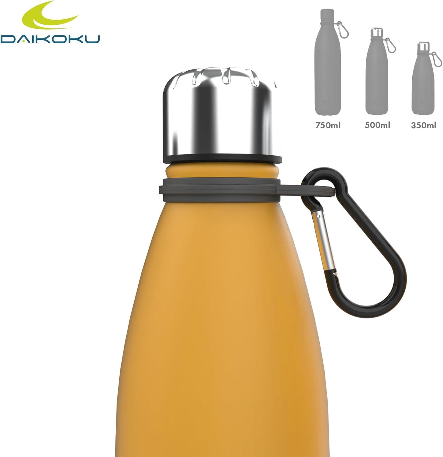 imageDaikoku Gourde Isotherme 500ml Bouteille Isotherme en Acier Inoxydable sans BPA 24h Froid ampamp 12h Chaud Double Paroi Pour le Bureau Sport Voyages Lcole GriseJaune