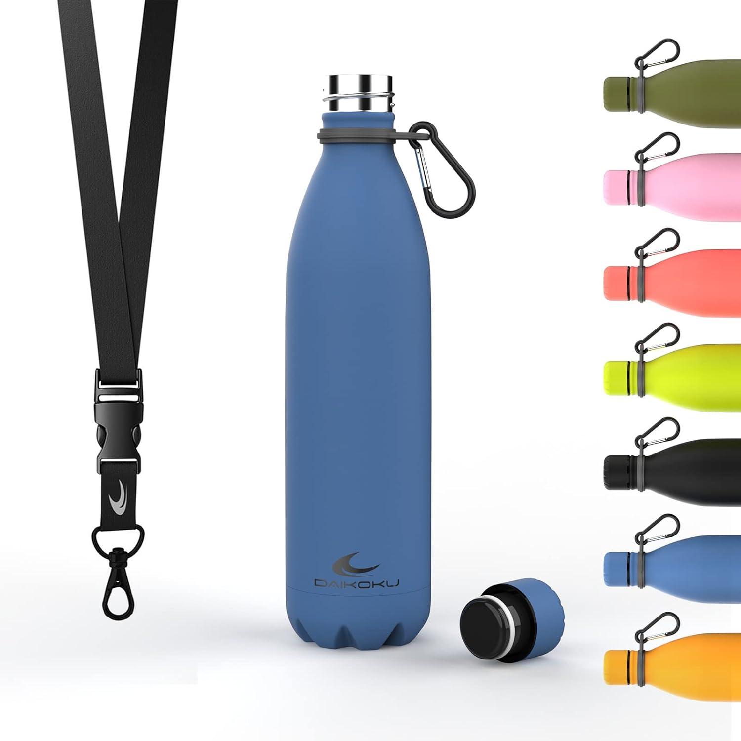 imageDaikoku Gourde Isotherme 500ml Bouteille Isotherme en Acier Inoxydable sans BPA 24h Froid ampamp 12h Chaud Double Paroi Pour le Bureau Sport Voyages Lcole GriseBleu
