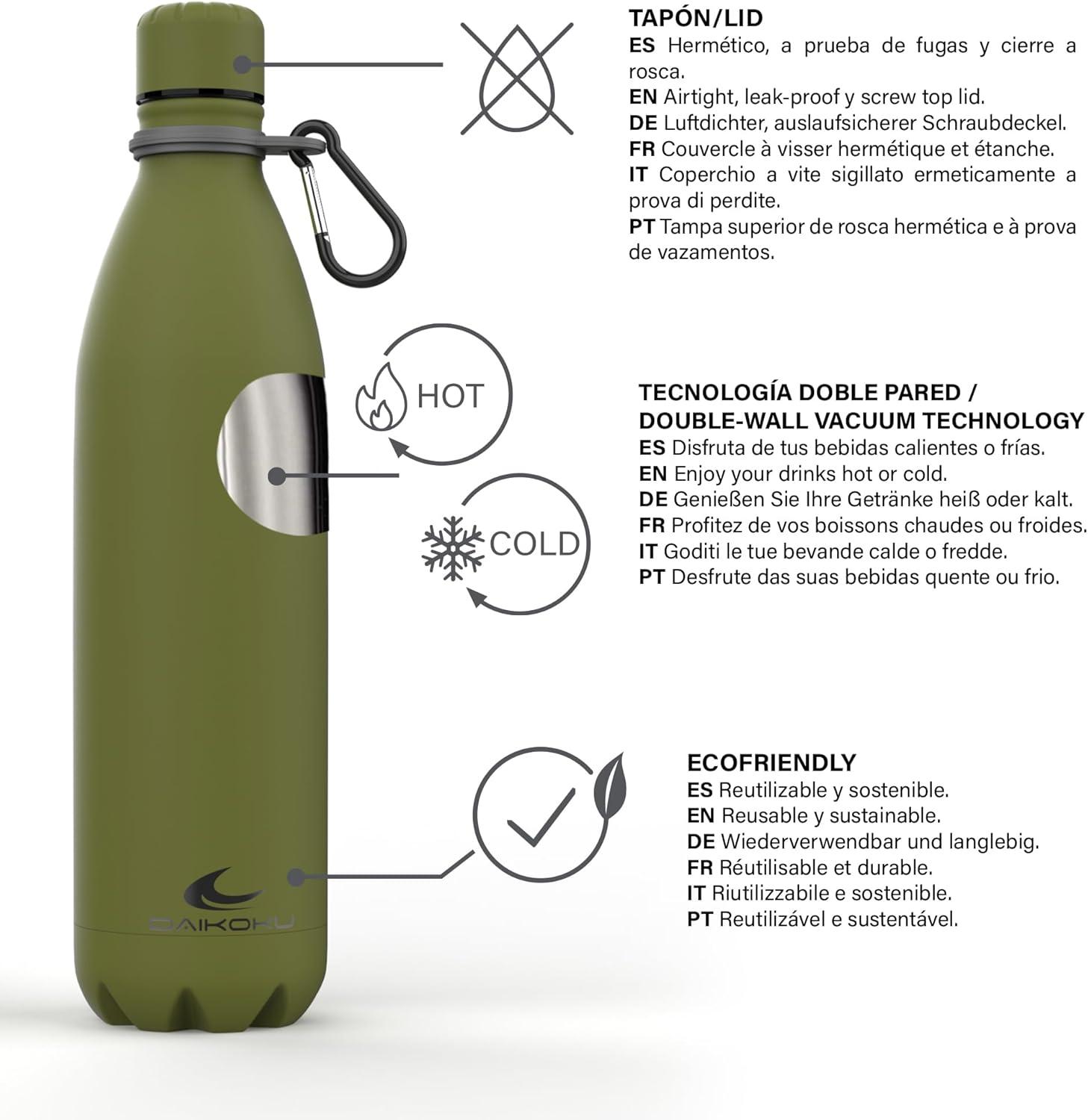 imageDaikoku Gourde Isotherme 500ml Bouteille Isotherme en Acier Inoxydable sans BPA 24h Froid ampamp 12h Chaud Double Paroi Pour le Bureau Sport Voyages Lcole GriseVert