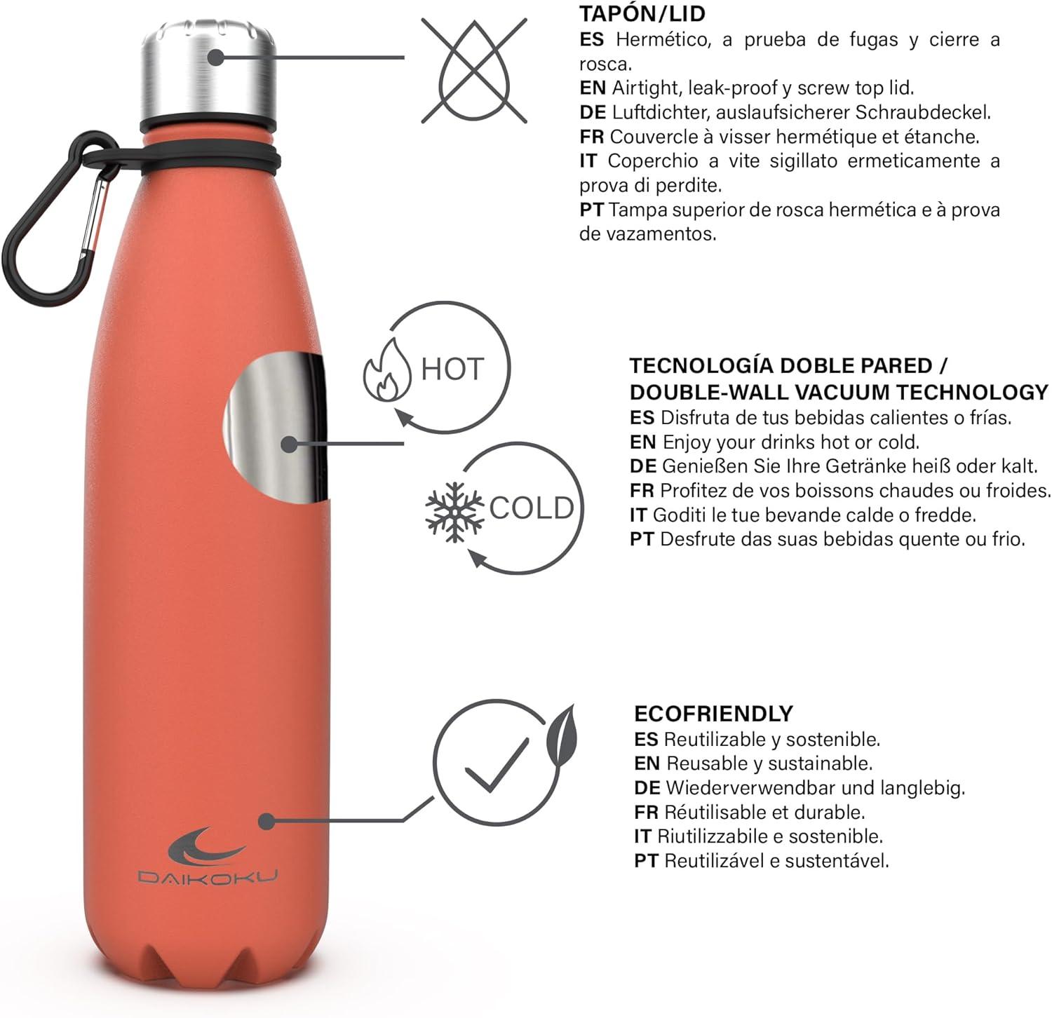imageDaikoku Gourde Isotherme 500ml Bouteille Isotherme en Acier Inoxydable sans BPA 24h Froid ampamp 12h Chaud Double Paroi Pour le Bureau Sport Voyages Lcole GriseCoral