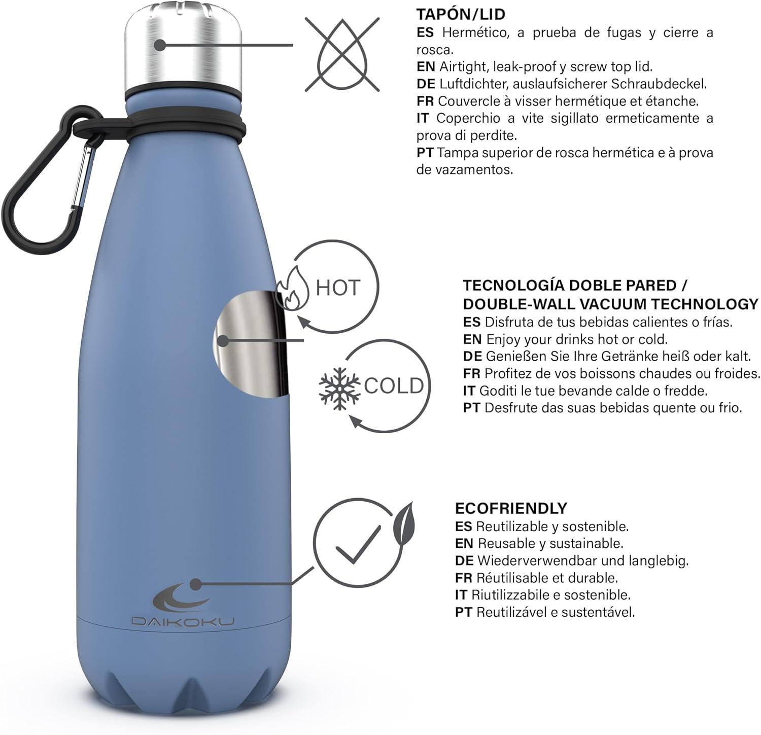 imageDaikoku Gourde Isotherme 500ml Bouteille Isotherme en Acier Inoxydable sans BPA 24h Froid ampamp 12h Chaud Double Paroi Pour le Bureau Sport Voyages Lcole GriseBleu