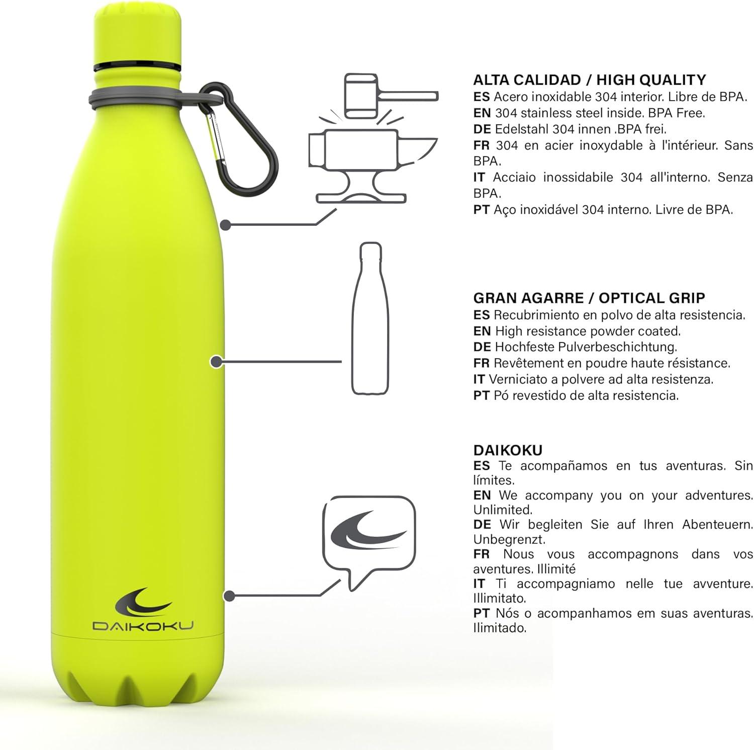 imageDaikoku Gourde Isotherme 500ml Bouteille Isotherme en Acier Inoxydable sans BPA 24h Froid ampamp 12h Chaud Double Paroi Pour le Bureau Sport Voyages Lcole GriseVert Fluor