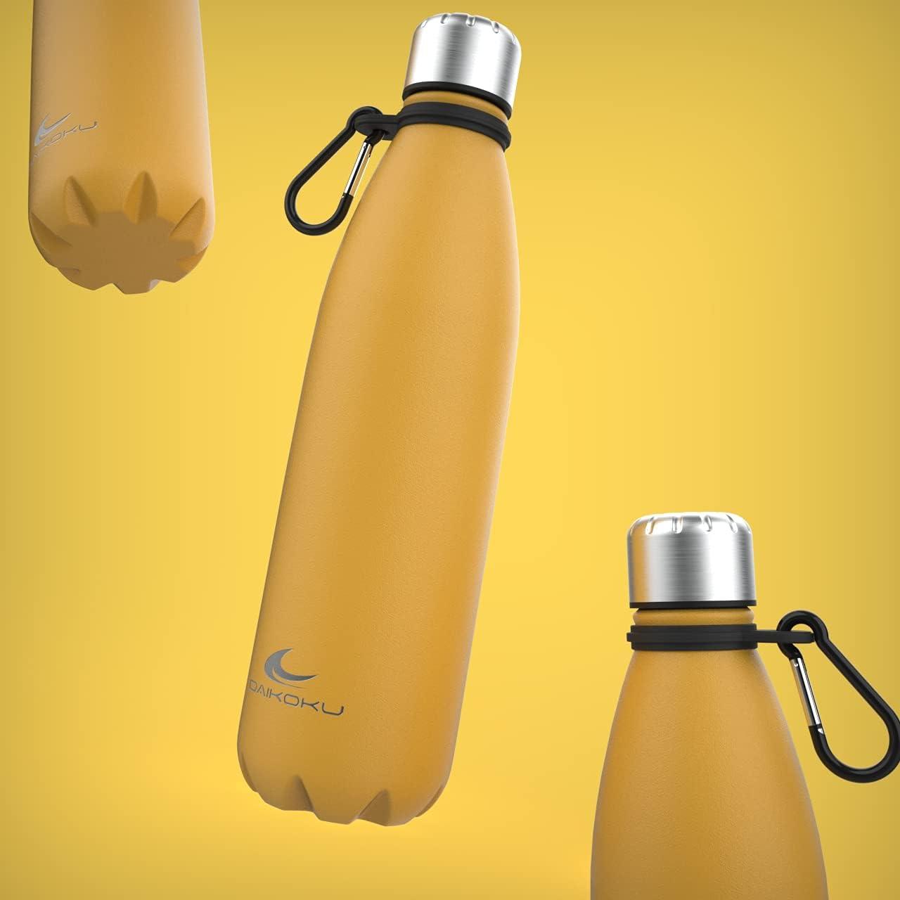 imageDaikoku Gourde Isotherme 500ml Bouteille Isotherme en Acier Inoxydable sans BPA 24h Froid ampamp 12h Chaud Double Paroi Pour le Bureau Sport Voyages Lcole GriseJaune