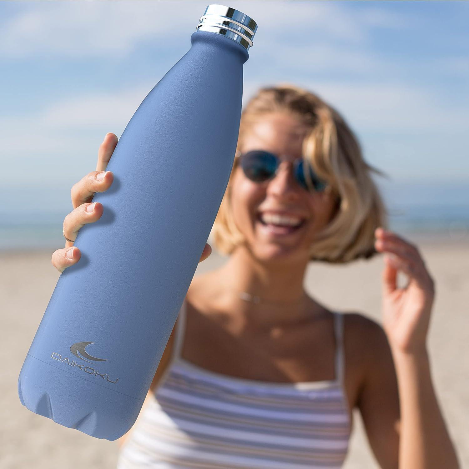 imageDaikoku Gourde Isotherme 500ml Bouteille Isotherme en Acier Inoxydable sans BPA 24h Froid ampamp 12h Chaud Double Paroi Pour le Bureau Sport Voyages Lcole GriseBleu
