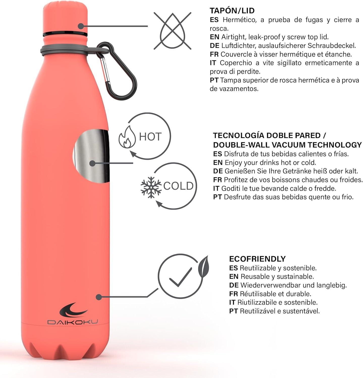 imageDaikoku Gourde Isotherme 500ml Bouteille Isotherme en Acier Inoxydable sans BPA 24h Froid ampamp 12h Chaud Double Paroi Pour le Bureau Sport Voyages Lcole GriseOrange