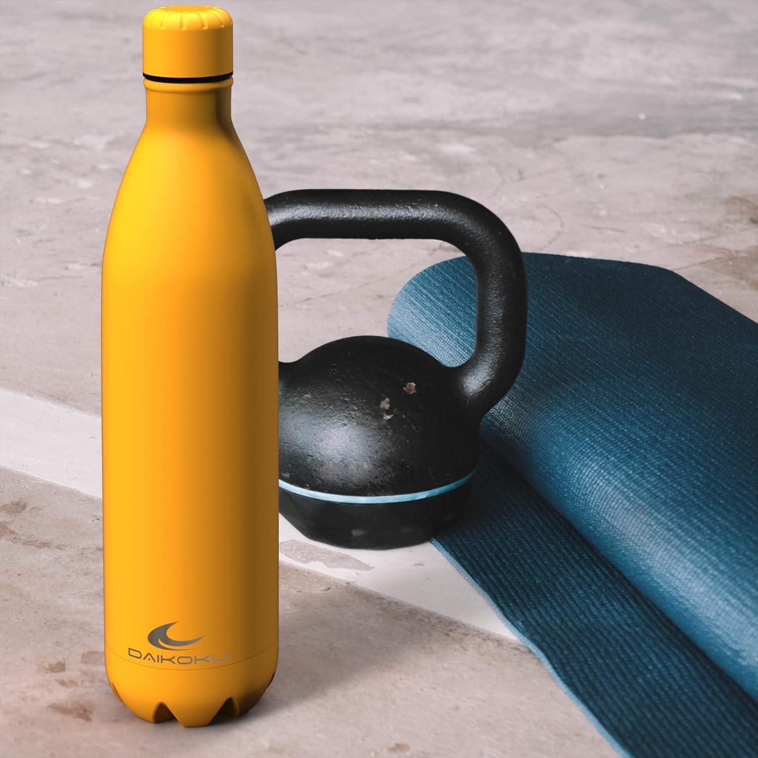 imageDaikoku Gourde Isotherme 500ml Bouteille Isotherme en Acier Inoxydable sans BPA 24h Froid ampamp 12h Chaud Double Paroi Pour le Bureau Sport Voyages Lcole GriseJaune