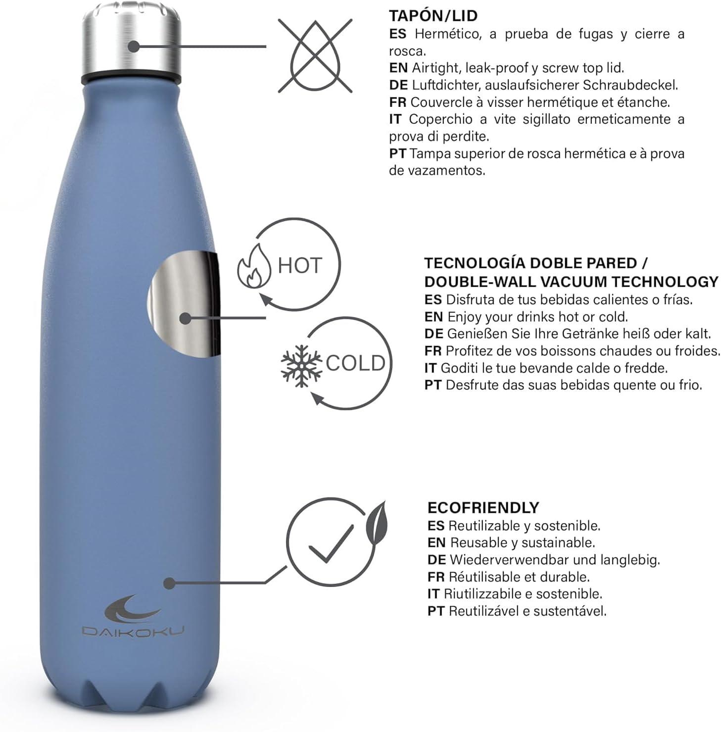 imageDaikoku Gourde Isotherme 500ml Bouteille Isotherme en Acier Inoxydable sans BPA 24h Froid ampamp 12h Chaud Double Paroi Pour le Bureau Sport Voyages Lcole GriseBleu