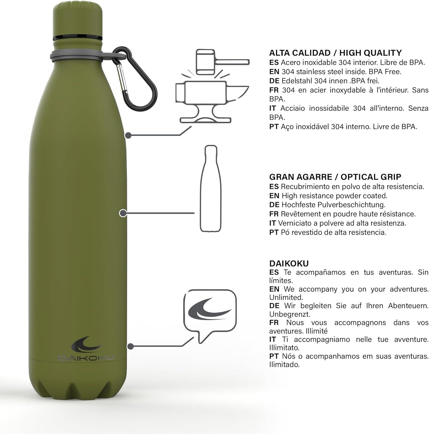 imageDaikoku Gourde Isotherme 500ml Bouteille Isotherme en Acier Inoxydable sans BPA 24h Froid ampamp 12h Chaud Double Paroi Pour le Bureau Sport Voyages Lcole GriseVert