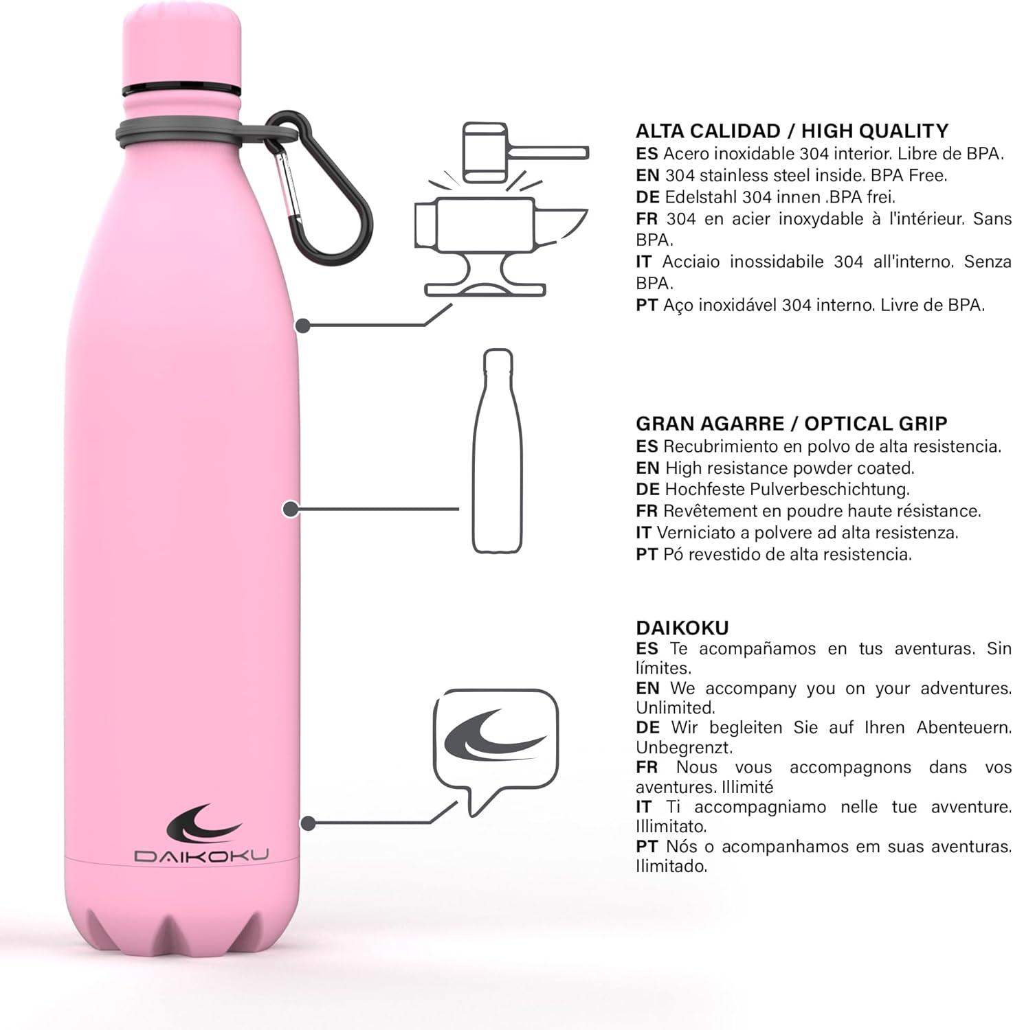 imageDaikoku Gourde Isotherme 500ml Bouteille Isotherme en Acier Inoxydable sans BPA 24h Froid ampamp 12h Chaud Double Paroi Pour le Bureau Sport Voyages Lcole GriseRose