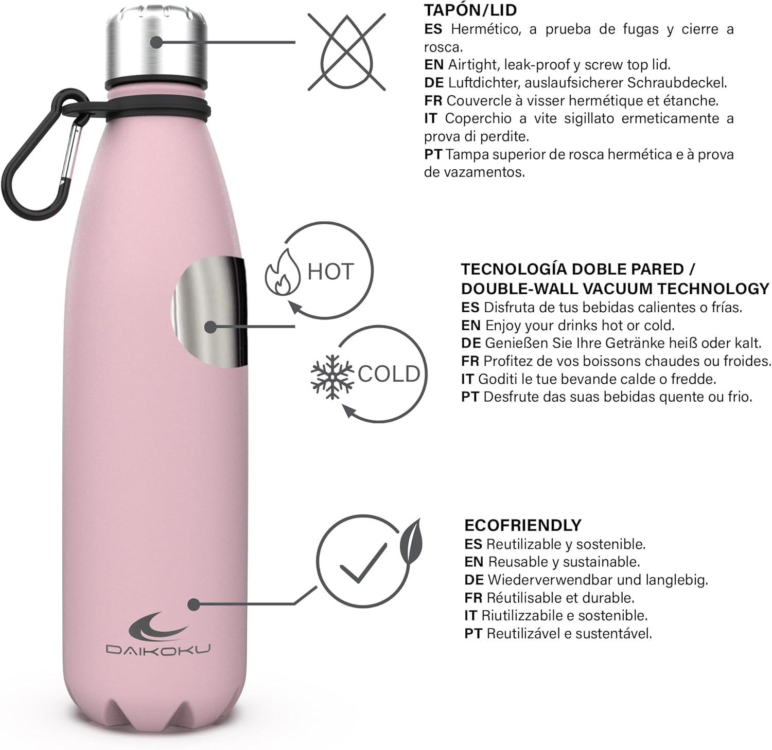 imageDaikoku Gourde Isotherme 500ml Bouteille Isotherme en Acier Inoxydable sans BPA 24h Froid ampamp 12h Chaud Double Paroi Pour le Bureau Sport Voyages Lcole GriseRose