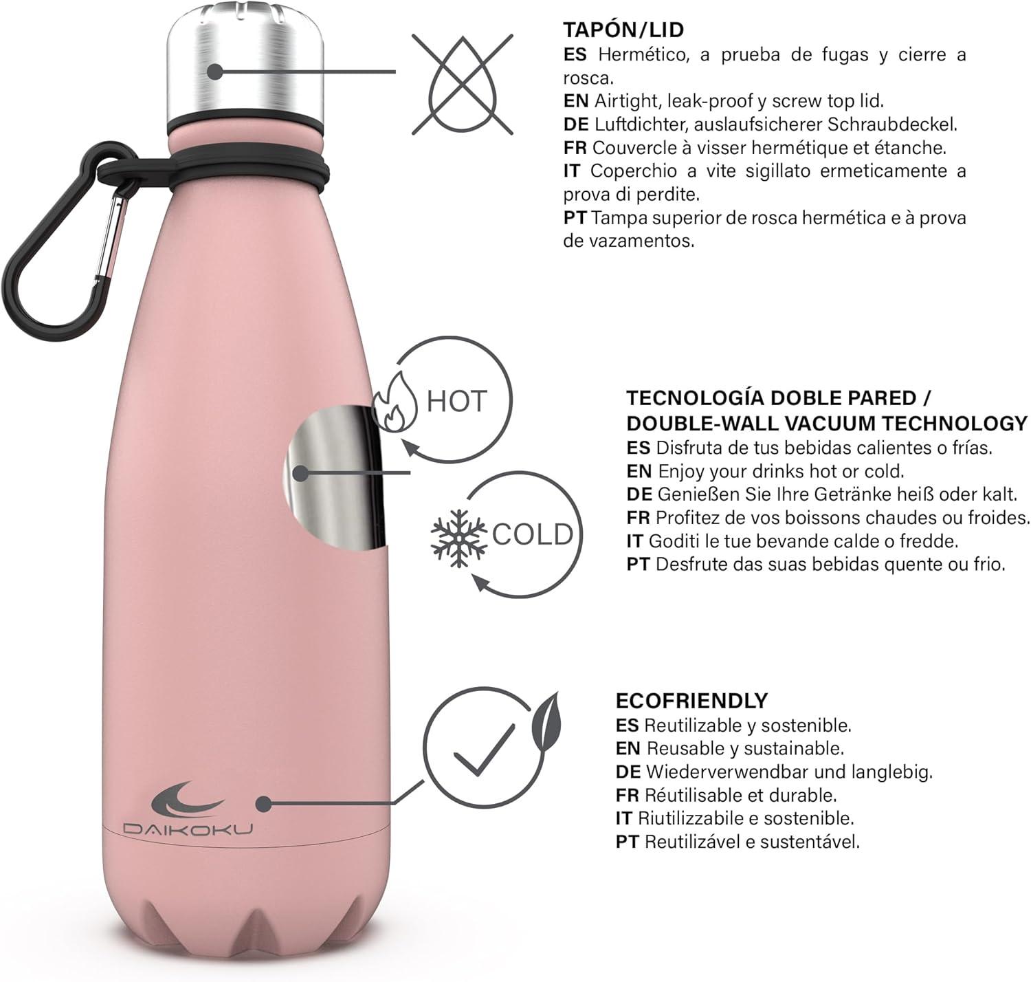 imageDaikoku Gourde Isotherme 500ml Bouteille Isotherme en Acier Inoxydable sans BPA 24h Froid ampamp 12h Chaud Double Paroi Pour le Bureau Sport Voyages Lcole GriseRose