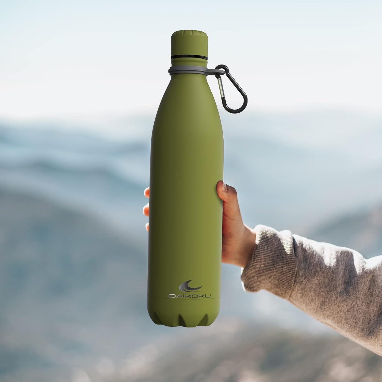 imageDaikoku Gourde Isotherme 500ml Bouteille Isotherme en Acier Inoxydable sans BPA 24h Froid ampamp 12h Chaud Double Paroi Pour le Bureau Sport Voyages Lcole GriseVert