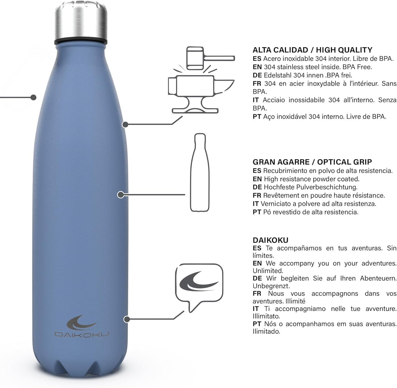 imageDaikoku Gourde Isotherme 500ml Bouteille Isotherme en Acier Inoxydable sans BPA 24h Froid ampamp 12h Chaud Double Paroi Pour le Bureau Sport Voyages Lcole GriseBleu