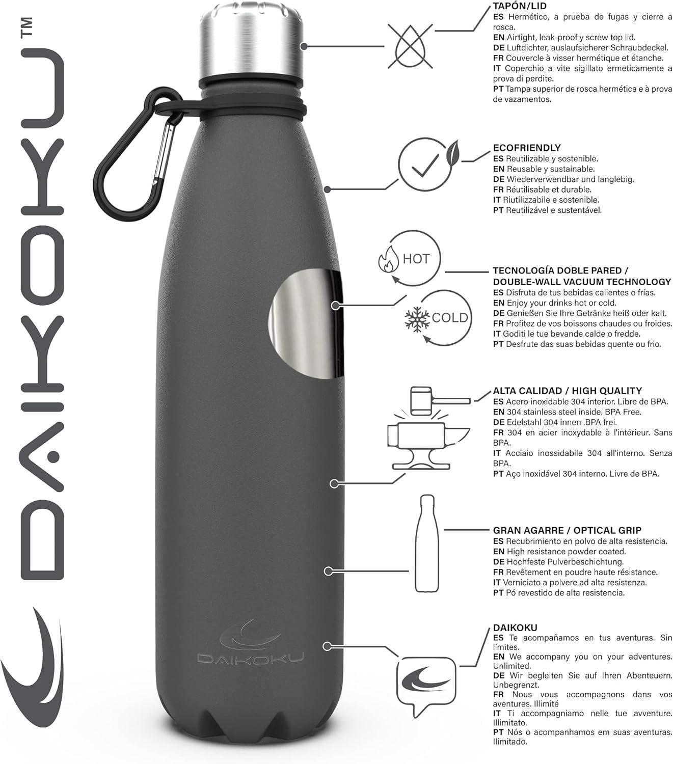 imageDaikoku Gourde Isotherme 500ml Bouteille Isotherme en Acier Inoxydable sans BPA 24h Froid ampamp 12h Chaud Double Paroi Pour le Bureau Sport Voyages Lcole GriseGrise