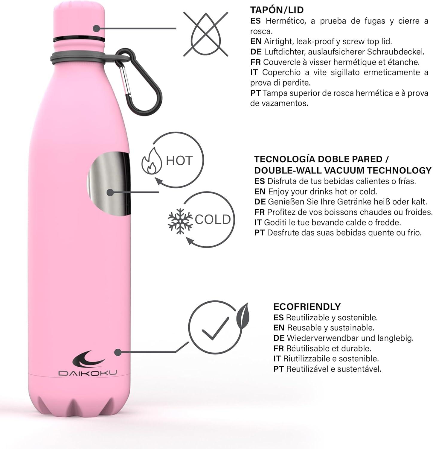 imageDaikoku Gourde Isotherme 500ml Bouteille Isotherme en Acier Inoxydable sans BPA 24h Froid ampamp 12h Chaud Double Paroi Pour le Bureau Sport Voyages Lcole GriseRose