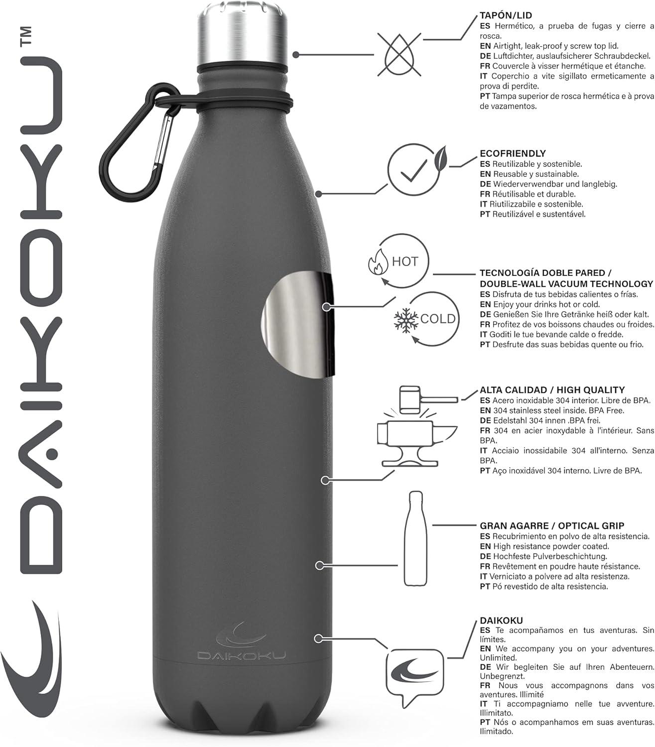 imageDaikoku Gourde Isotherme 500ml Bouteille Isotherme en Acier Inoxydable sans BPA 24h Froid ampamp 12h Chaud Double Paroi Pour le Bureau Sport Voyages Lcole GriseGrise