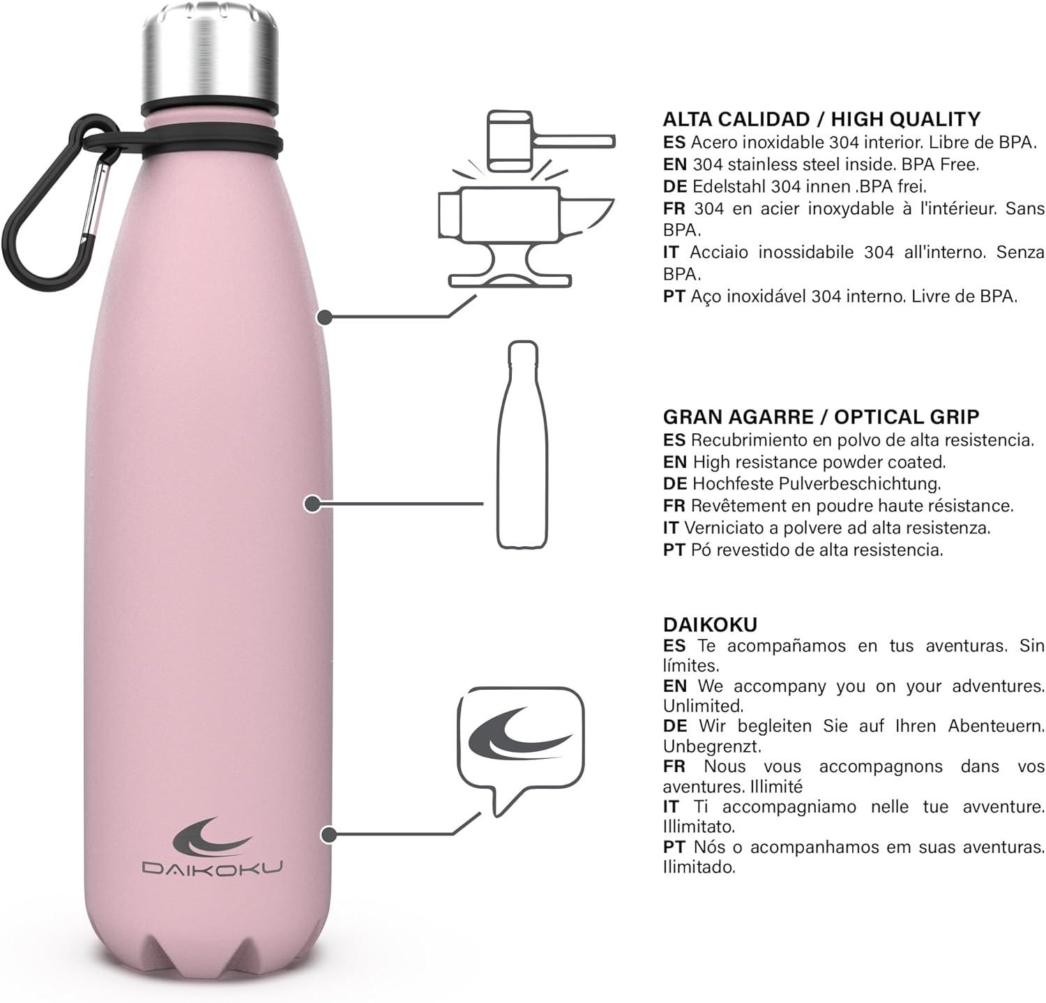 imageDaikoku Gourde Isotherme 500ml Bouteille Isotherme en Acier Inoxydable sans BPA 24h Froid ampamp 12h Chaud Double Paroi Pour le Bureau Sport Voyages Lcole GriseRose