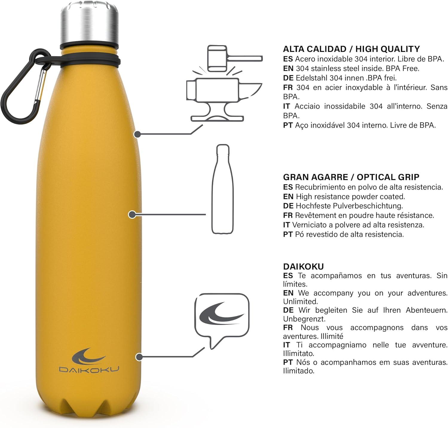 imageDaikoku Gourde Isotherme 500ml Bouteille Isotherme en Acier Inoxydable sans BPA 24h Froid ampamp 12h Chaud Double Paroi Pour le Bureau Sport Voyages Lcole GriseJaune