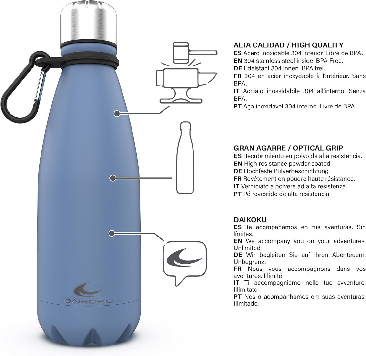 imageDaikoku Gourde Isotherme 500ml Bouteille Isotherme en Acier Inoxydable sans BPA 24h Froid ampamp 12h Chaud Double Paroi Pour le Bureau Sport Voyages Lcole GriseBleu