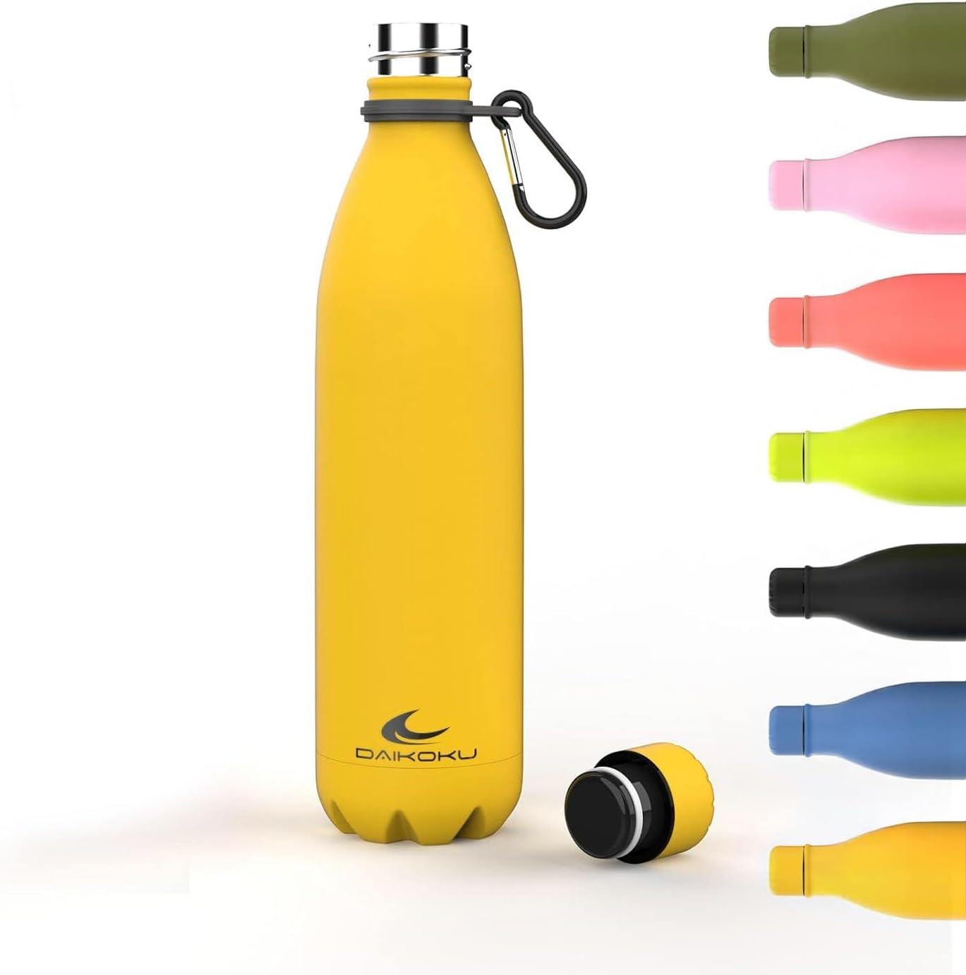 imageDaikoku Gourde Isotherme 500ml Bouteille Isotherme en Acier Inoxydable sans BPA 24h Froid ampamp 12h Chaud Double Paroi Pour le Bureau Sport Voyages Lcole GriseJaune