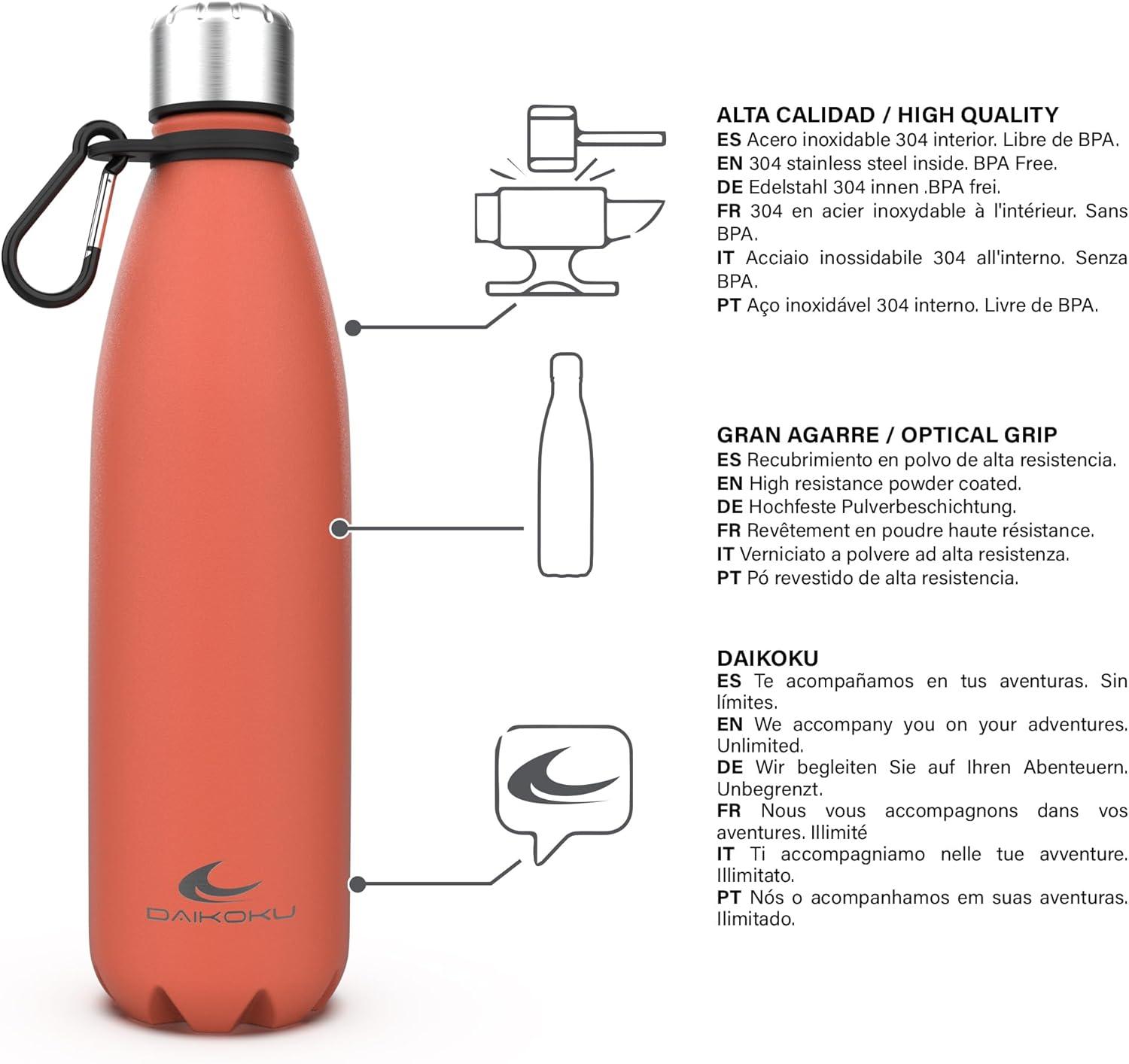 imageDaikoku Gourde Isotherme 500ml Bouteille Isotherme en Acier Inoxydable sans BPA 24h Froid ampamp 12h Chaud Double Paroi Pour le Bureau Sport Voyages Lcole GriseCoral