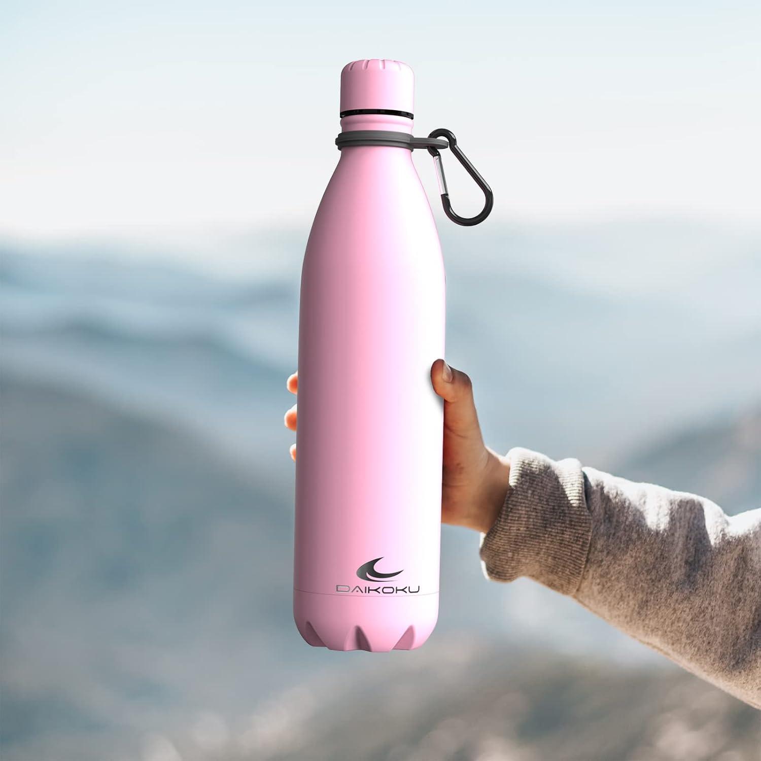 imageDaikoku Gourde Isotherme 500ml Bouteille Isotherme en Acier Inoxydable sans BPA 24h Froid ampamp 12h Chaud Double Paroi Pour le Bureau Sport Voyages Lcole GriseRose
