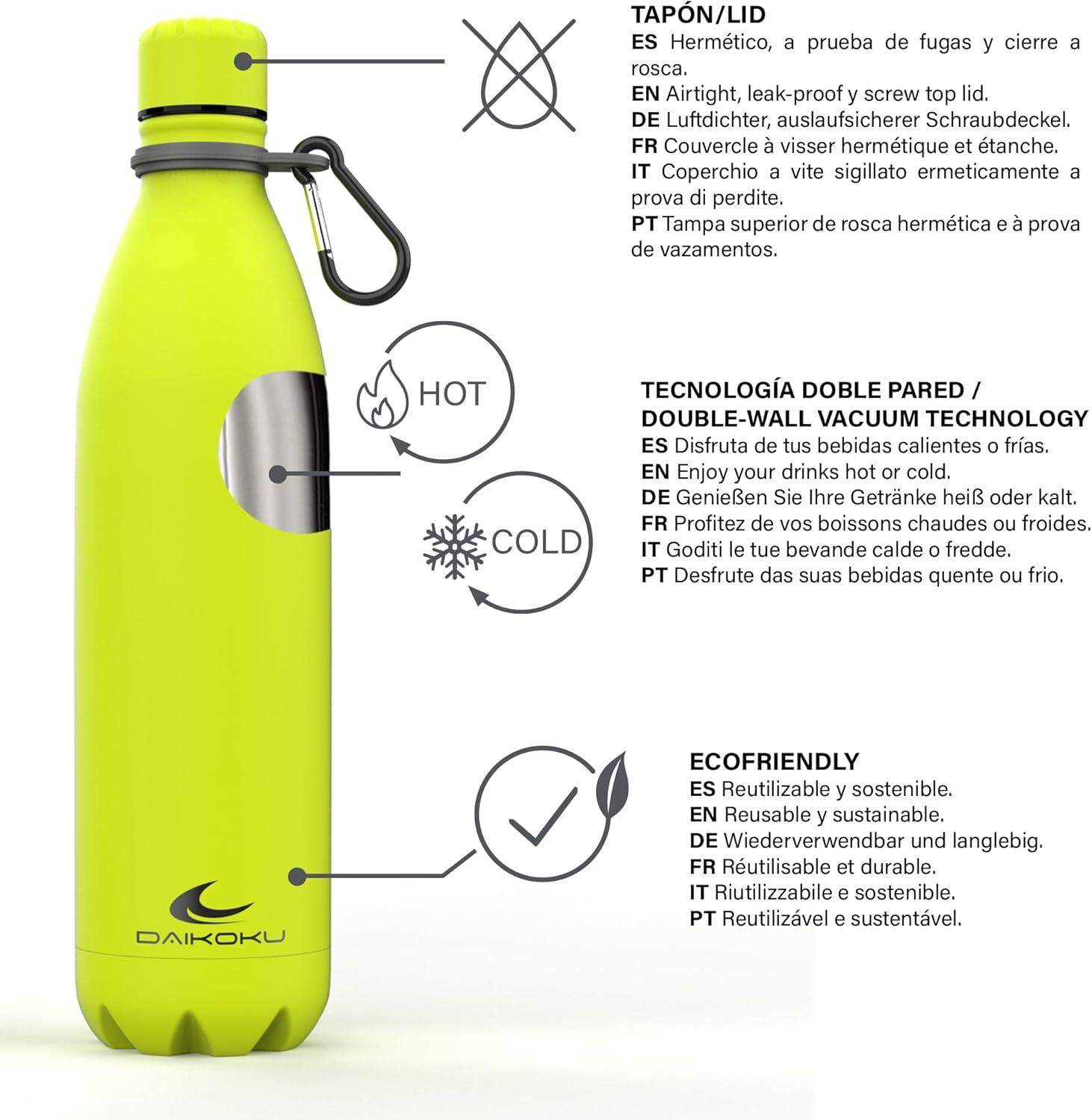imageDaikoku Gourde Isotherme 500ml Bouteille Isotherme en Acier Inoxydable sans BPA 24h Froid ampamp 12h Chaud Double Paroi Pour le Bureau Sport Voyages Lcole GriseVert Fluor
